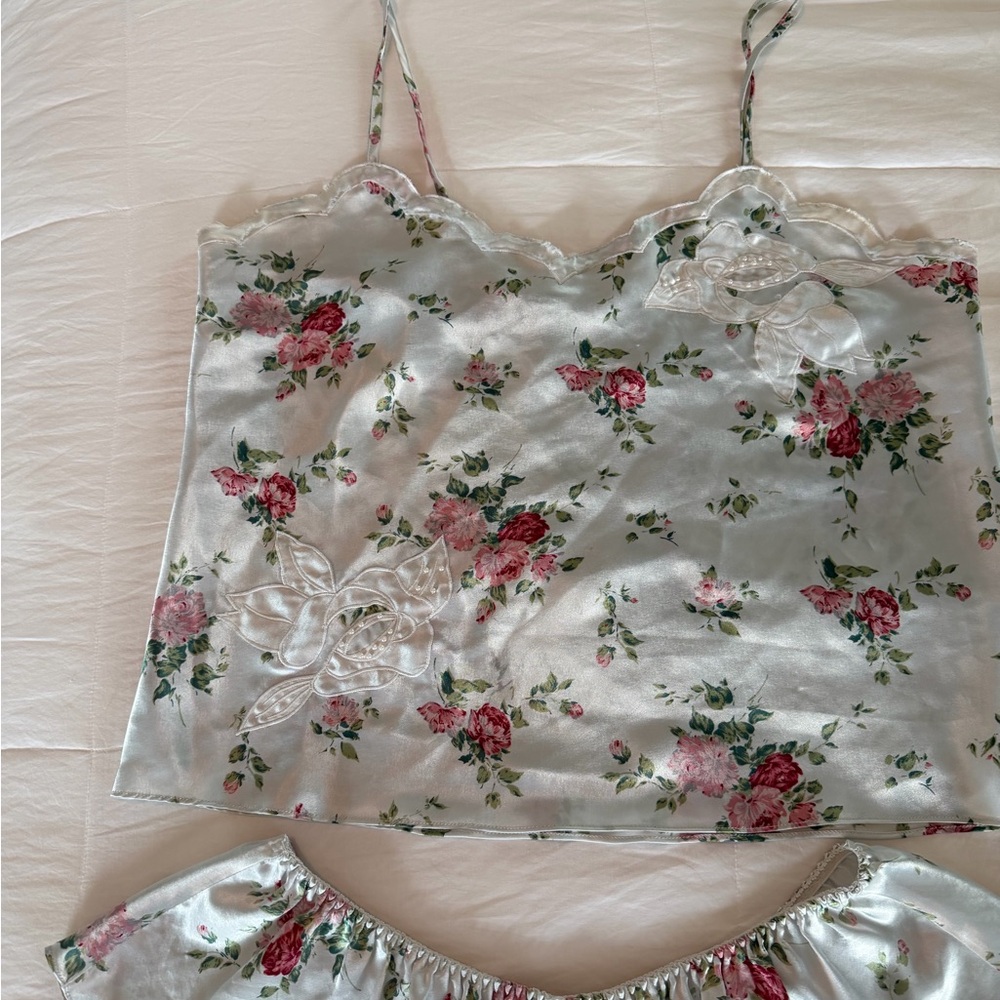 RARE Vintage Victoria's Secret Floral Satin Chemise Set